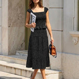 Black Polka Dot Ruched Midi Skirt