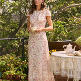 Pink Floral Embroidery Midi Skirt