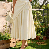 Apricot Splicing Tie Midi Skirt