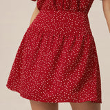 Red Polka Dot Ruched Mini Skirt