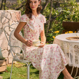 Pink Floral Embroidery Midi Skirt
