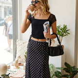 Black Polka Dot Mermaid Midi Skirt