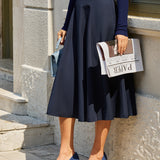 Navy A-Line Pocket Midi Skirt