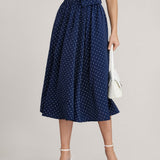 Blue Polka Dot Pockets Midi Skirt