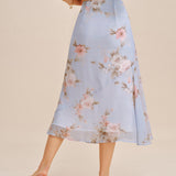 Light Purple Floral A-Line Midi Skirt