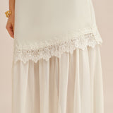 Off White Splicing Flowy Midi Skirt
