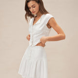 White Button Ruched Mini Skirt