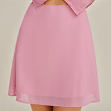 Pink Solid Chiffon Mini Skirt