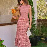 Red Plaid Mermaid Midi Skirt