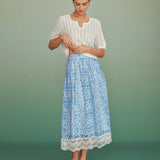Blue Floral Lace A-Line Skirt