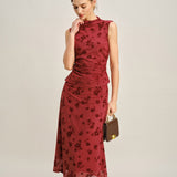 Red Floral Mermaid Midi Skirt