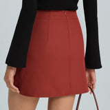 Brick Red Ruched A-Line Mini Skirt