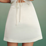 Apricot Lace Zipper Satin Mini Skirt