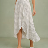 White Ruffle Polka Dot Midi Skirt
