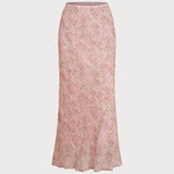 Pink Elastic Waist Floral Skirt