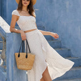 White Ruffle Polka Dot Midi Skirt