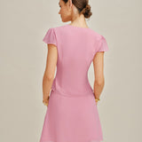 Pink Solid Chiffon Mini Skirt