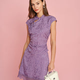 Purple Jacquard Lace Mini Skirt