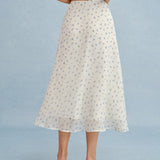 Beige Floral Chiffon Midi Skirt