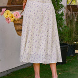 Beige Floral Slit Midi Skirt