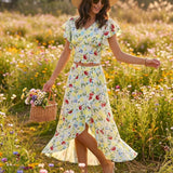 Floral Ruffle A-Line Midi Skirt