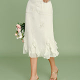 Apricot Embroidery Ruffle Midi Skirt