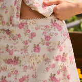 Pink Floral Embroidery Midi Skirt