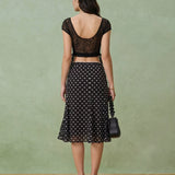 Black Polka Dot Mermaid Midi Skirt