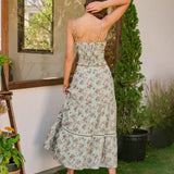 Green Floral A-Line Midi Skirt