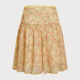 Yellow Floral Splicing Mini Skirt
