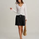Black Suede Straight Slit Mini Skirt