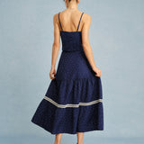 Navy Polka Dot Lace Midi Skirt