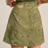 Green Jacquard Sequins Mini Skirt