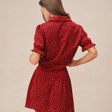 Red Polka Dot Ruched Mini Skirt