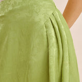 Green Jacquard Ruched Satin Midi Skirt