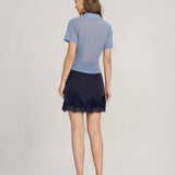 Blue Lace Satin Mini Skirt