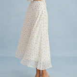Beige Floral Chiffon Midi Skirt