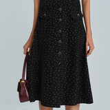 Black Polka Dot Midi Skirt
