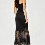 Black Lace Splicing Maxi Skirt