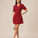 Red Polka Dot Ruched Mini Skirt