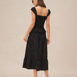 Black Polka Dot Ruched Midi Skirt