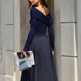 Navy A-Line Pocket Midi Skirt