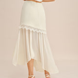 Off White Splicing Flowy Midi Skirt