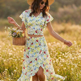 Floral Ruffle A-Line Midi Skirt