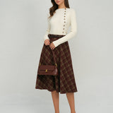 Red Plaid Floral Midi Skirt