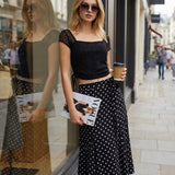 Black Polka Dot Mermaid Midi Skirt