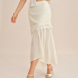 Off White Splicing Flowy Midi Skirt
