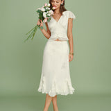 Apricot Embroidery Ruffle Midi Skirt