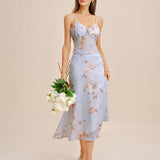Light Purple Floral A-Line Midi Skirt