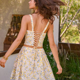 Yellow Floral Embroidery Mini Skirt